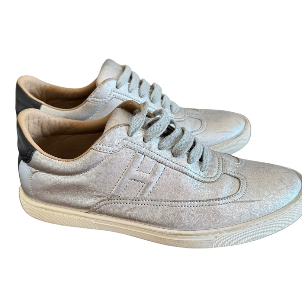 Hermes Metallic Silver Sneakers